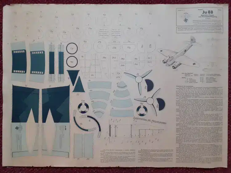 WWII GERMAN PAPER AIRPLANE MODEL KIT, JUNKERS JU-88  CIRCA 1941 - Image 2