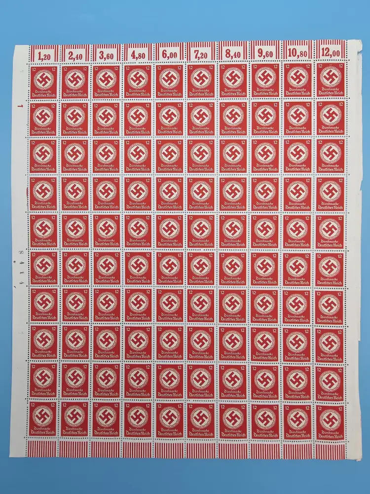 Third Reich Stamps; 1942  Party Oficial, for use of Officials of the National Socialist German Workers Party, sheet of 100 stamps, VF NH - Image 6