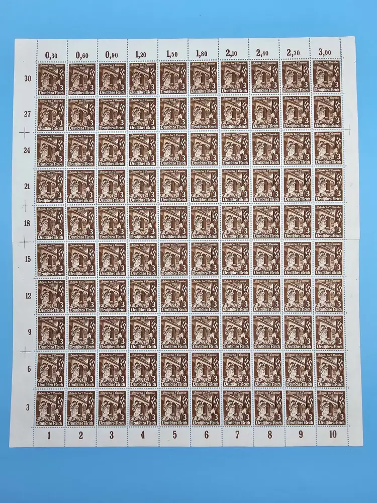Third Reich Stamps; 1935, 12th anniversary of the first Hitler Putsch on the 9th November 1923, sheet of 100 stamps, VF NH - Image 2